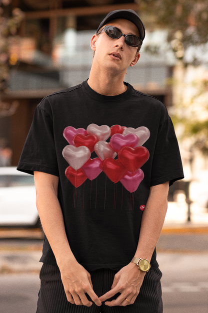 Heart Balloon Valentine T-Shirt | Unisex 100% Cotton Tee with Paku Paku Logo | Available in 9 Colors | Romantic Gift Idea l